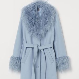 ISO - H&M Blue Fur Collar Coat